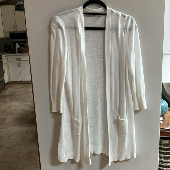 Kasper Sweaters - Long White Linen Cardigan